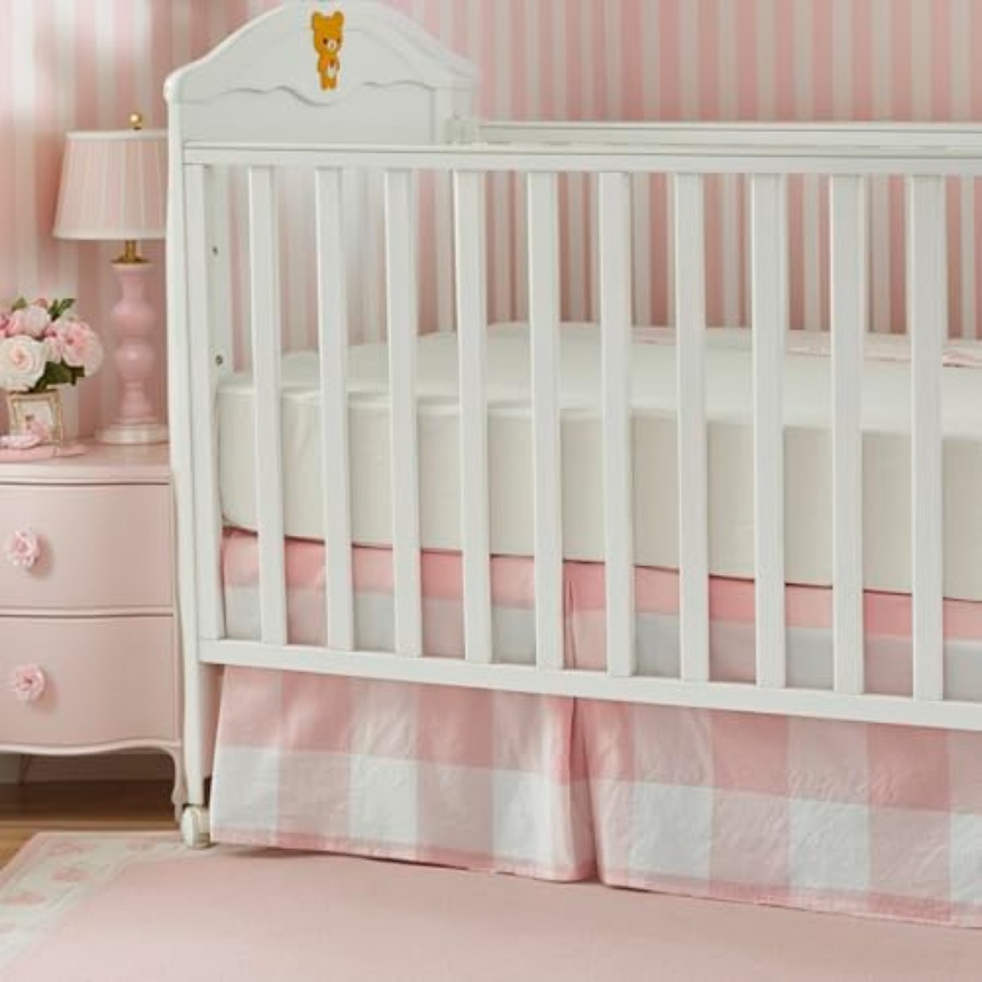 Baby Nursery Gender Neutral - Crib Skirt Gingham Tailored Baby Boy