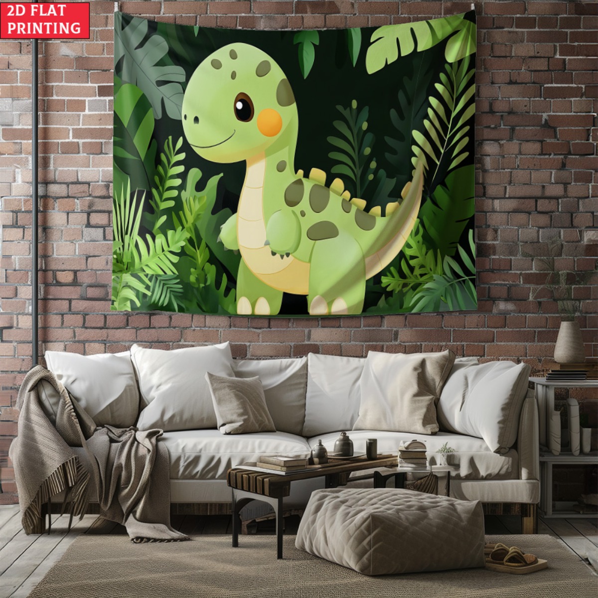Baby Nursery Green - unframed Cute dinosaur jungle tapestry kids