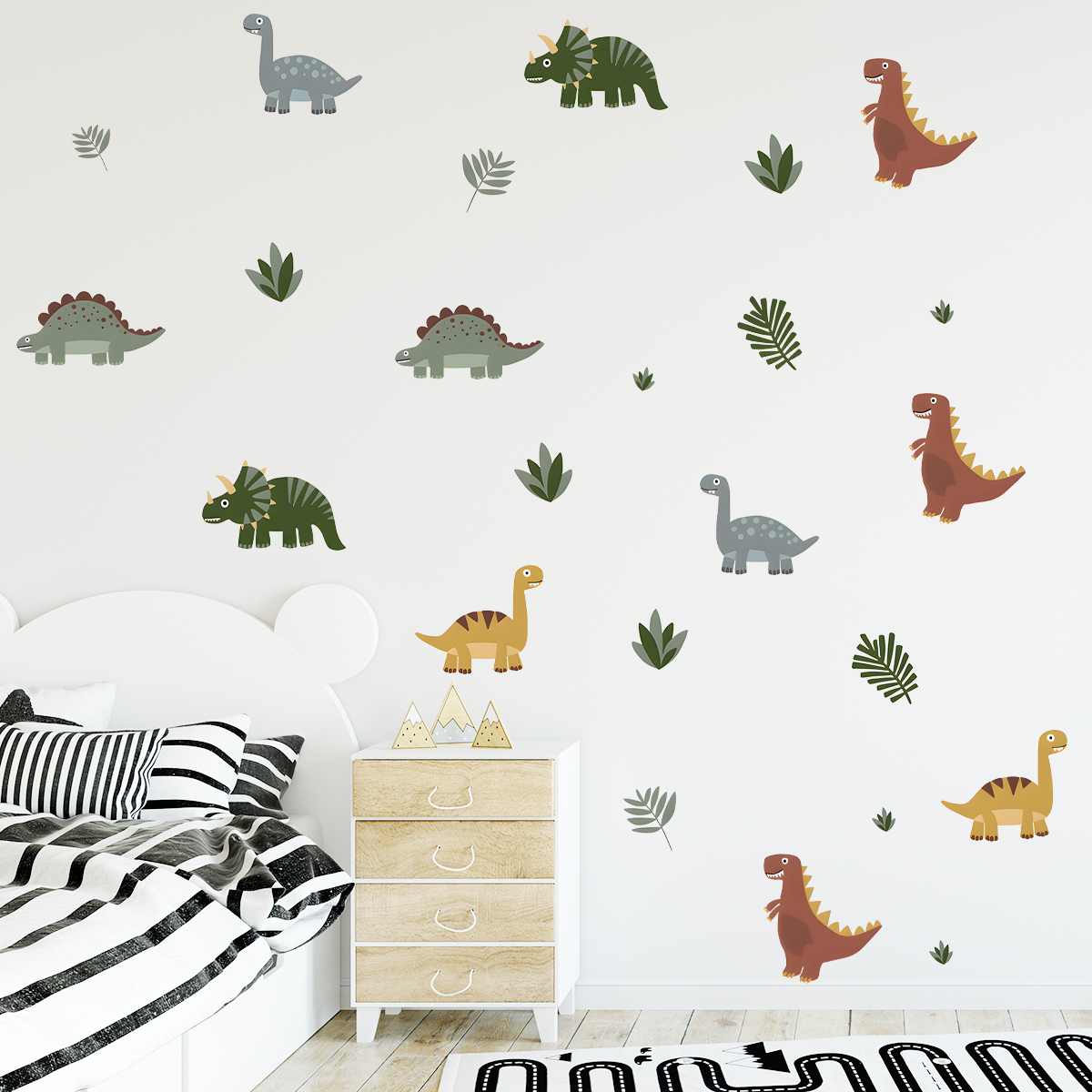 Baby Nursery Wall Stickers - Cartoon Cute Dinosaur Leaf Animal Wall