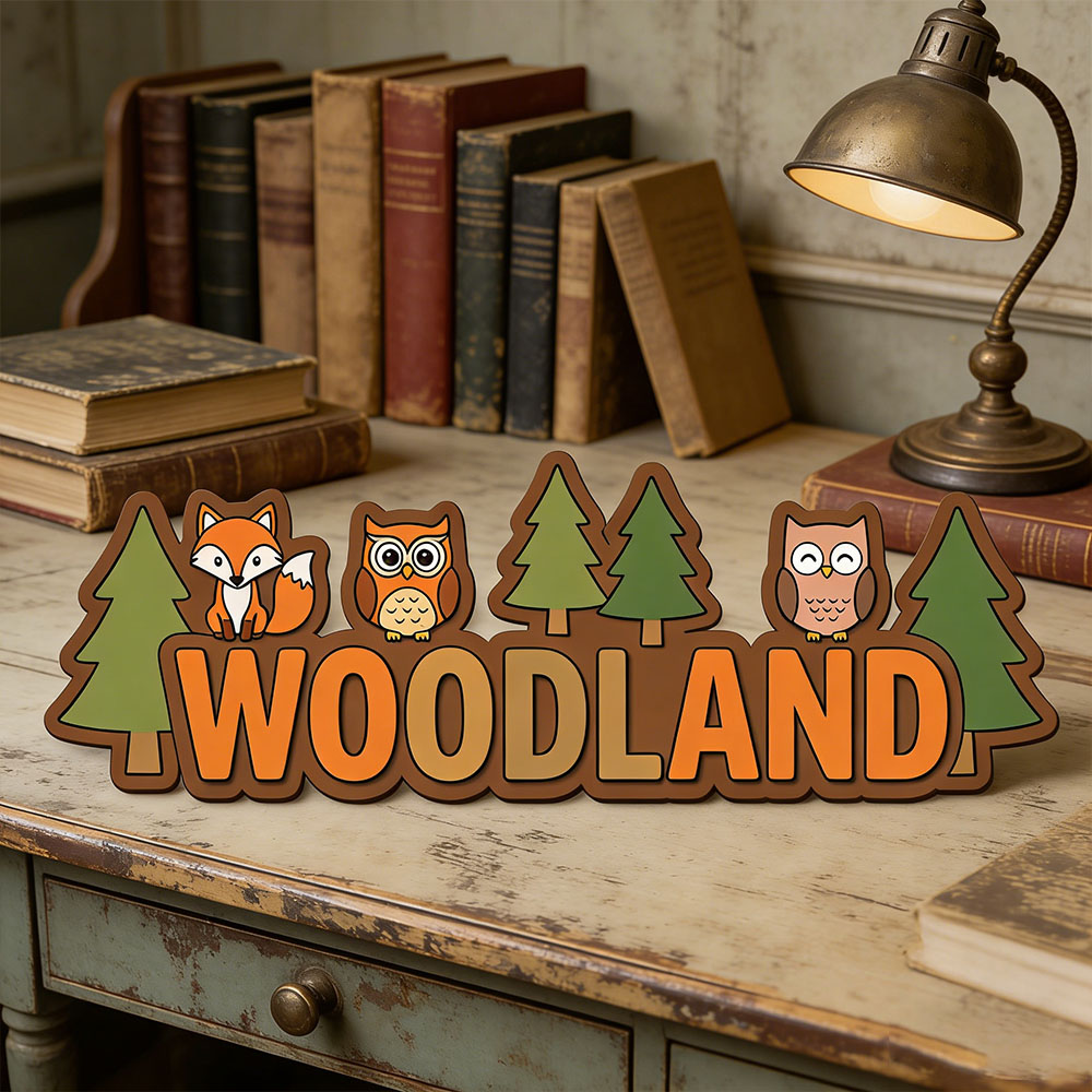 Baby Nursery Gender Neutral - Personalized Rustic Forest Animal Name Wooden