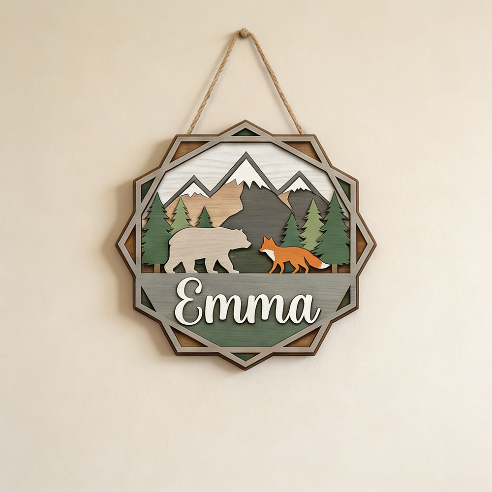 Baby Nursery Gender Neutral - Personalized Rustic Forest Adventure Name Wooden