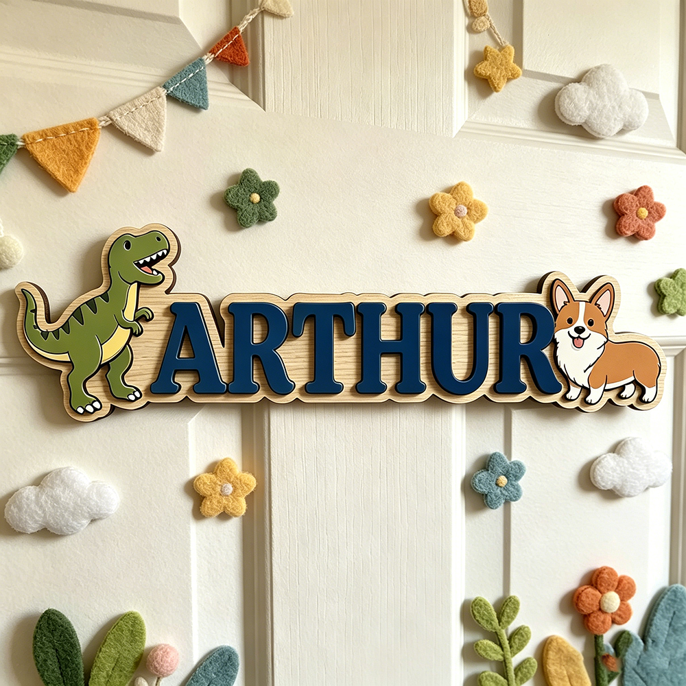 Baby Nursery Green - Whimsical Green T-Rex & Corgi Custom