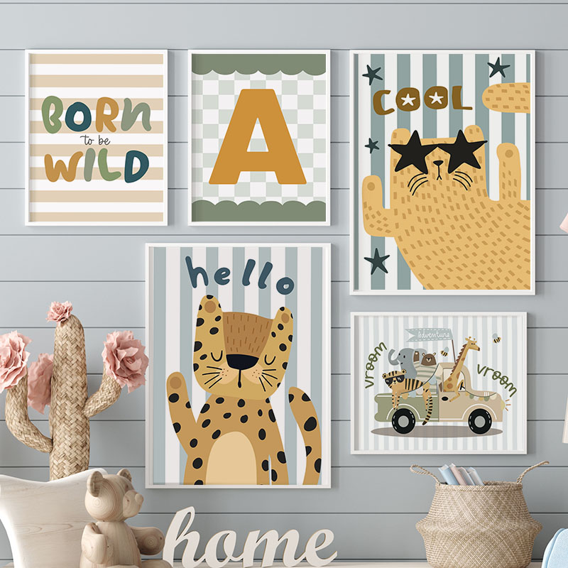Kawaii Tiger Lion Giraffe Car  - Baby Nursery Name Wall Art recensione e prezzo