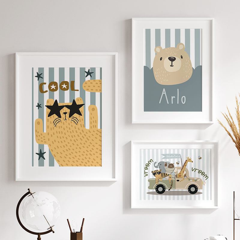 Kawaii Tiger Lion Giraffe Car  - Baby Nursery Name Wall Art recensione e prezzo