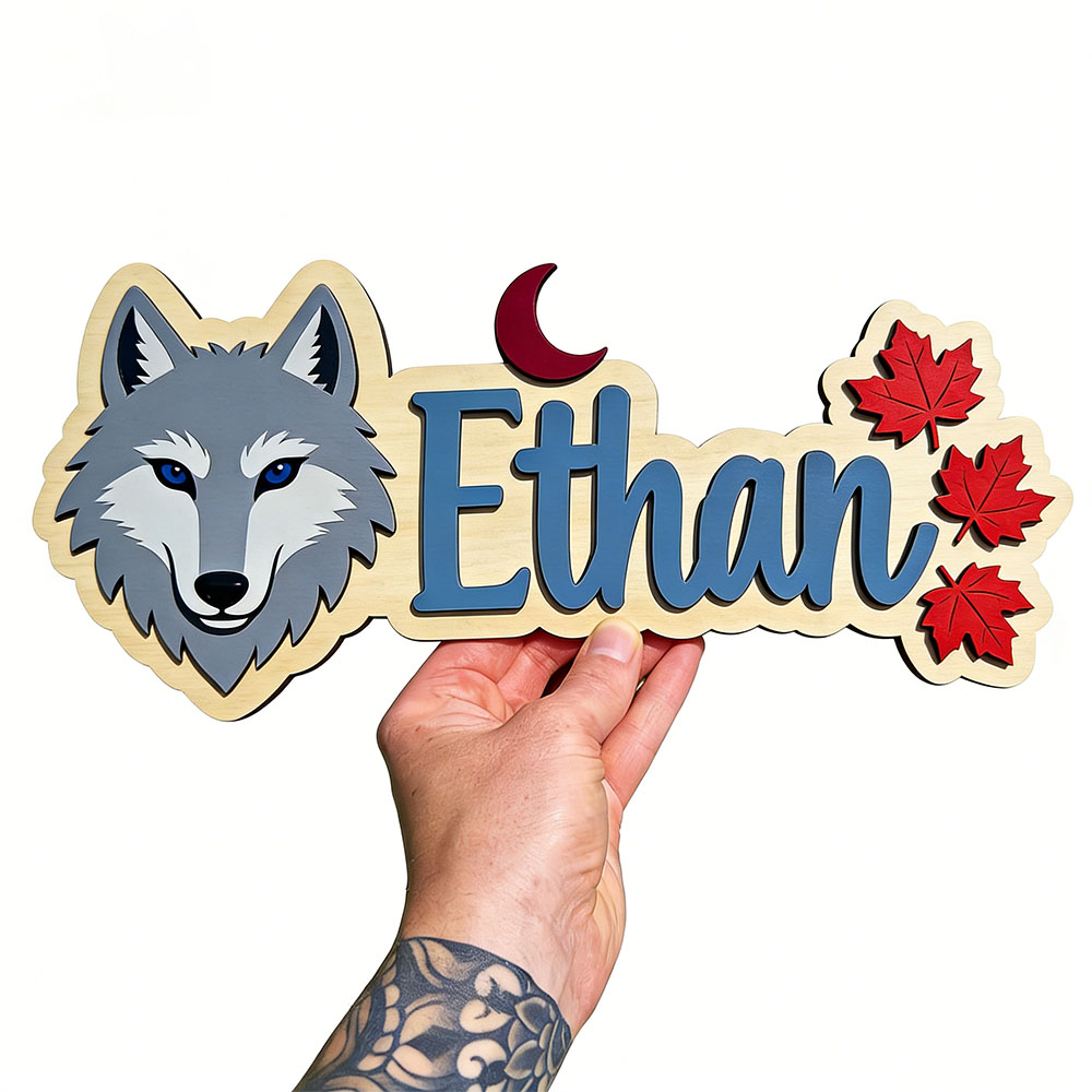 Personalized Wolf Head Maple L - Baby Nursery Name Wall Art recensione e prezzo