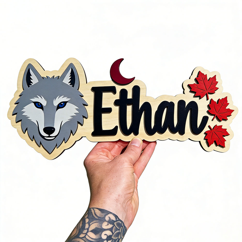Personalized Wolf Head Maple L - Baby Nursery Name Wall Art recensione e prezzo