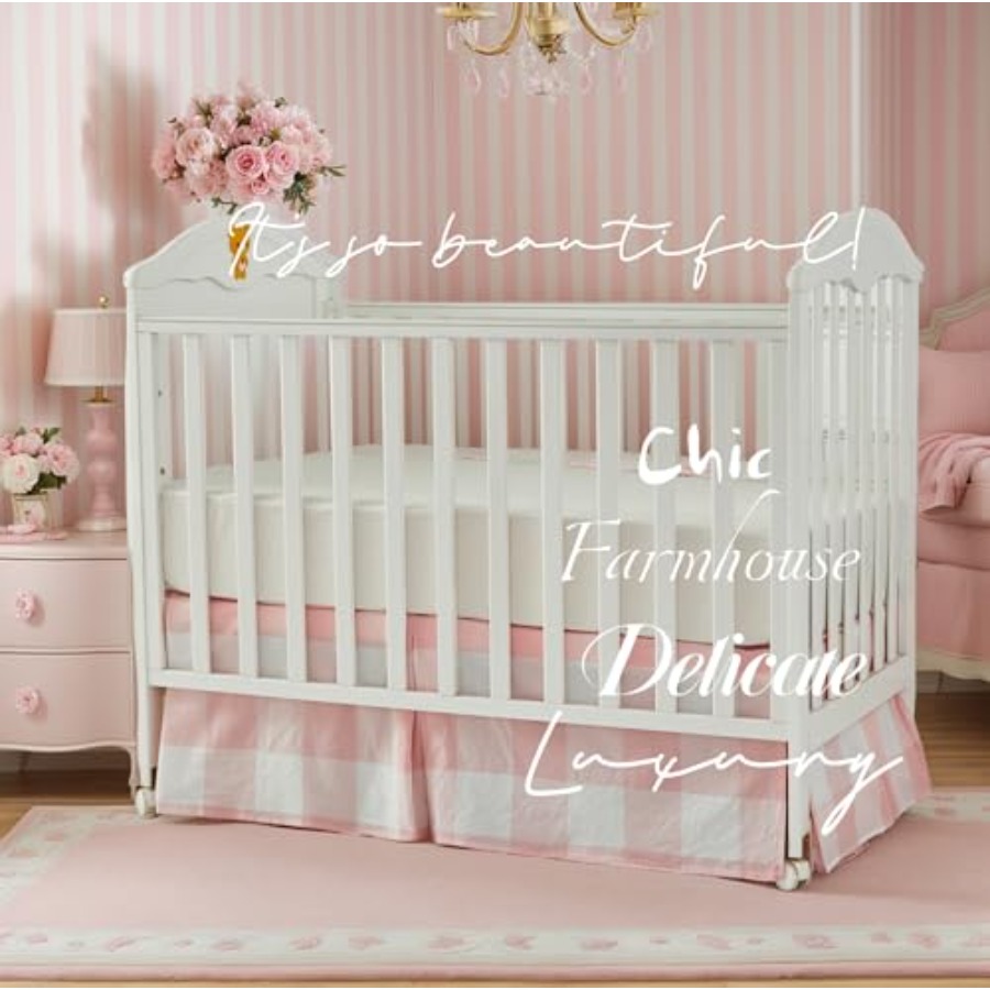 Crib Skirt Gingham Tailored Ba - Baby Nursery Gender Neutral recensione e prezzo
