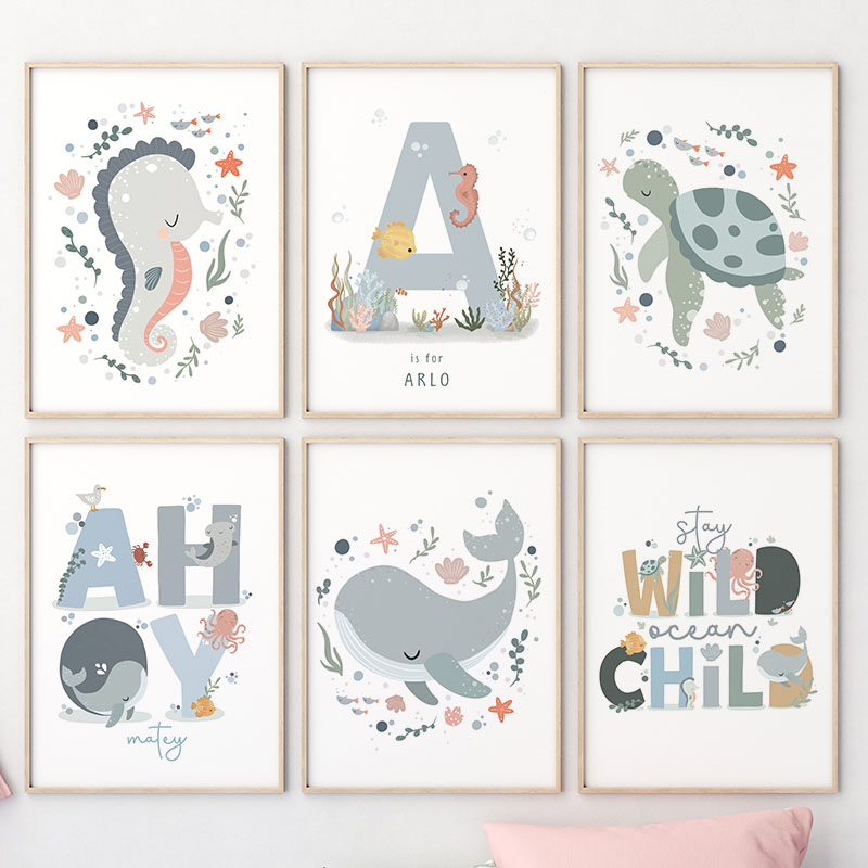 1pc frameless  Marine Life Oct - Baby Nursery Name Wall Art recensione e prezzo