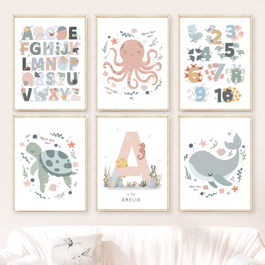 1pc frameless  Marine Life Oct - Baby Nursery Name Wall Art recensione e prezzo