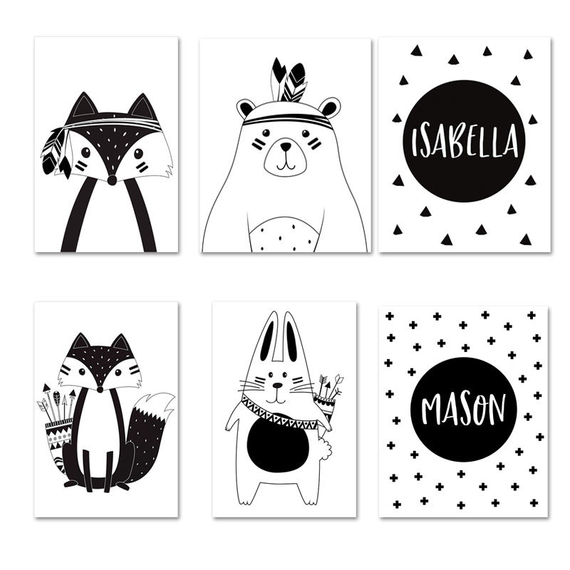 Black White Cartoon Bear Rabbi - Baby Nursery Name Wall Art recensione e prezzo