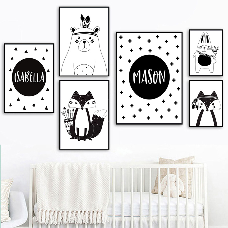 Black White Cartoon Bear Rabbi - Baby Nursery Name Wall Art recensione e prezzo
