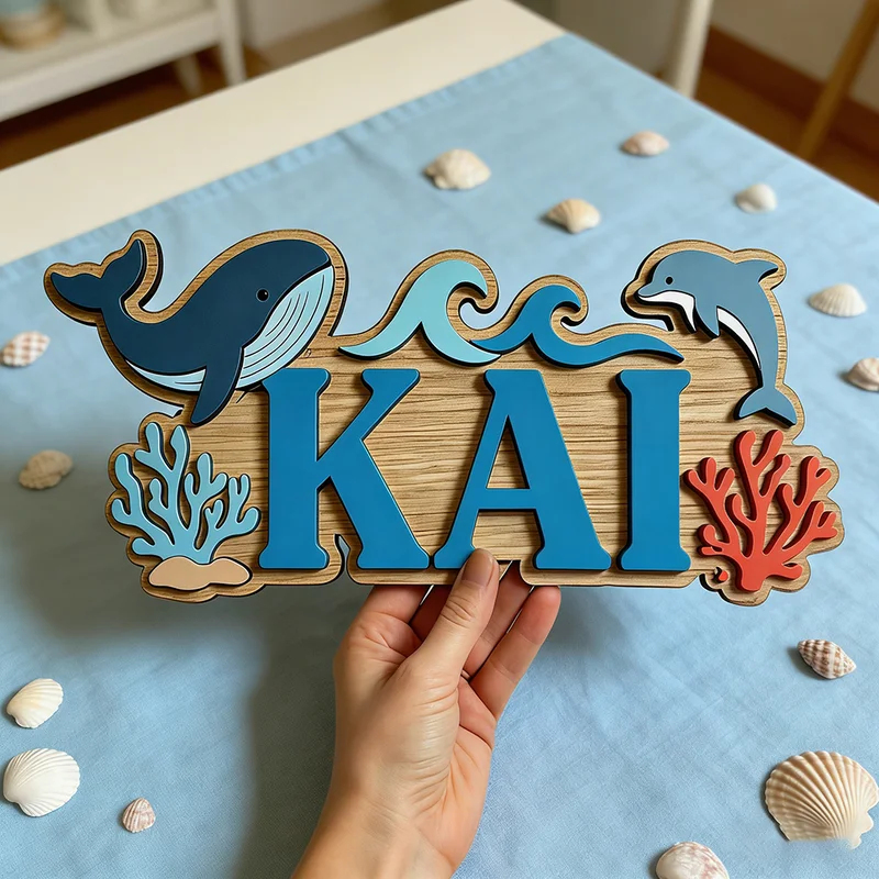 Ocean Whale Dolphin Themed Cus - Baby Nursery Name Wall Art recensione e prezzo