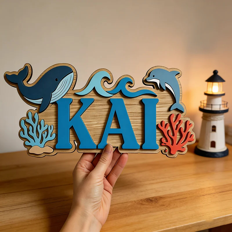 Ocean Whale Dolphin Themed Cus - Baby Nursery Name Wall Art recensione e prezzo