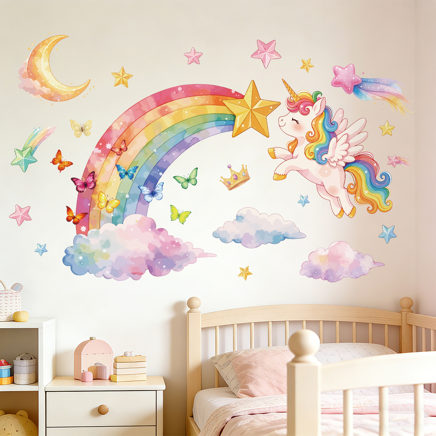 Unicorn Rainbow Butterfly Wall - Baby Nursery Wall Stickers recensione e prezzo