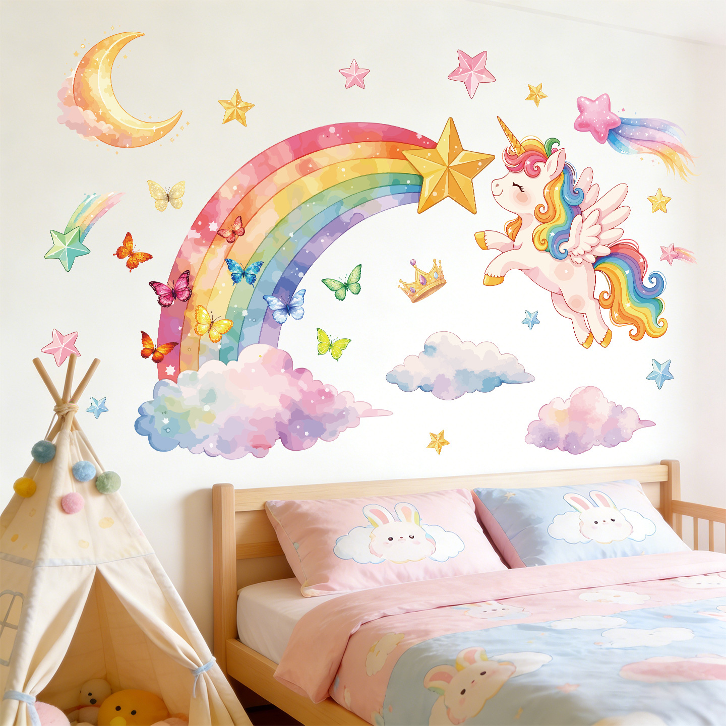 Unicorn Rainbow Butterfly Wall - Baby Nursery Wall Stickers recensione e prezzo