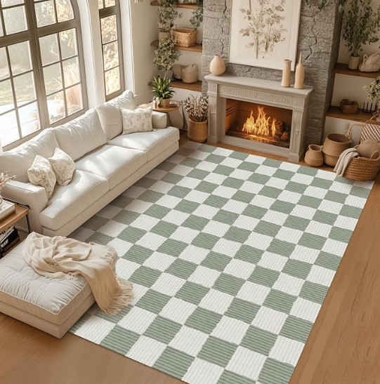 Green Checkered Area Rug Sage  - Baby Nursery Green recensione e prezzo