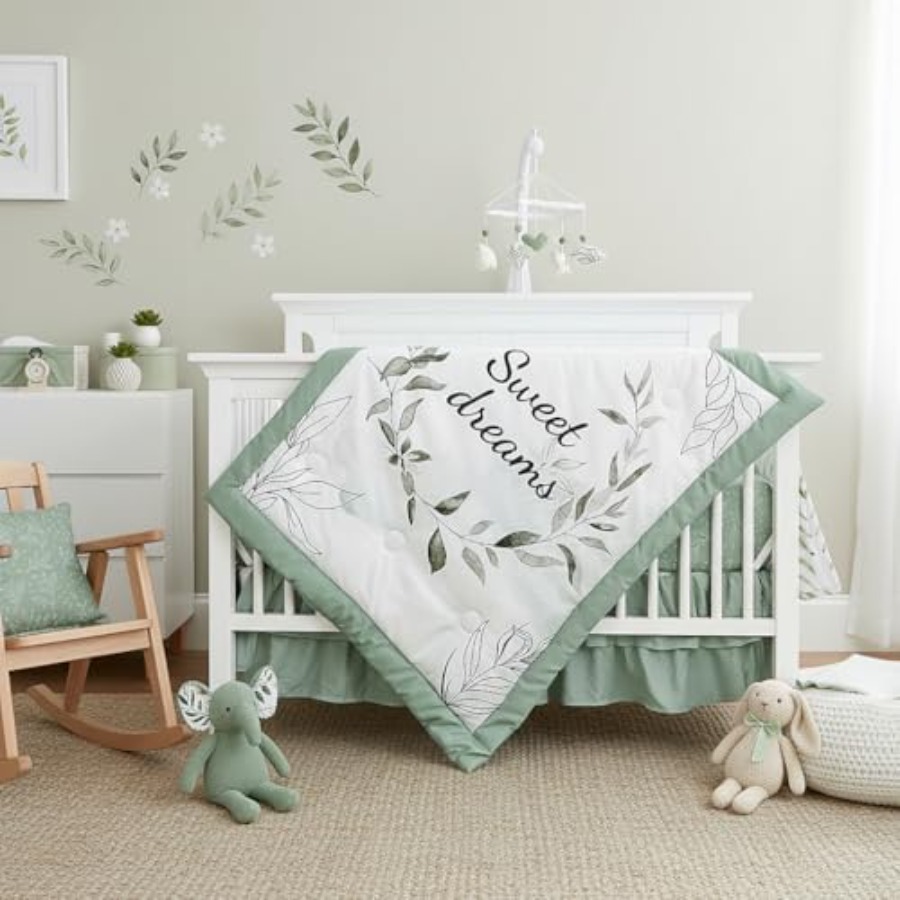 Green Crib Bedding Set 4-Piece - Baby Nursery Green recensione e prezzo