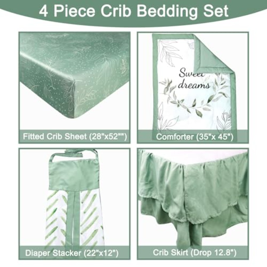 Green Crib Bedding Set 4-Piece - Baby Nursery Green recensione e prezzo