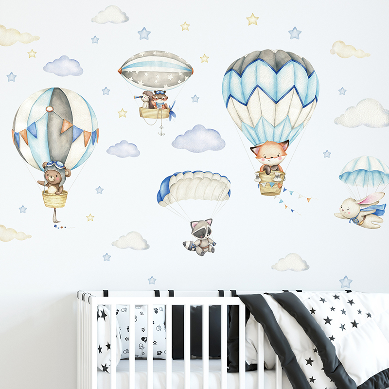 Cartoon Cute Animals Hot Air B - Baby Nursery Wall Stickers recensione e prezzo