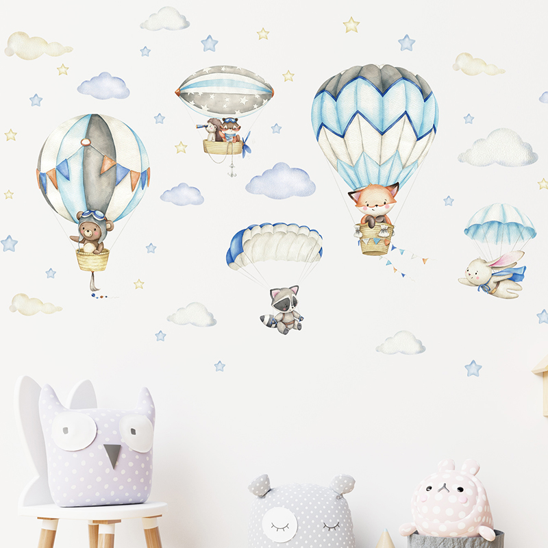 Cartoon Cute Animals Hot Air B - Baby Nursery Wall Stickers recensione e prezzo