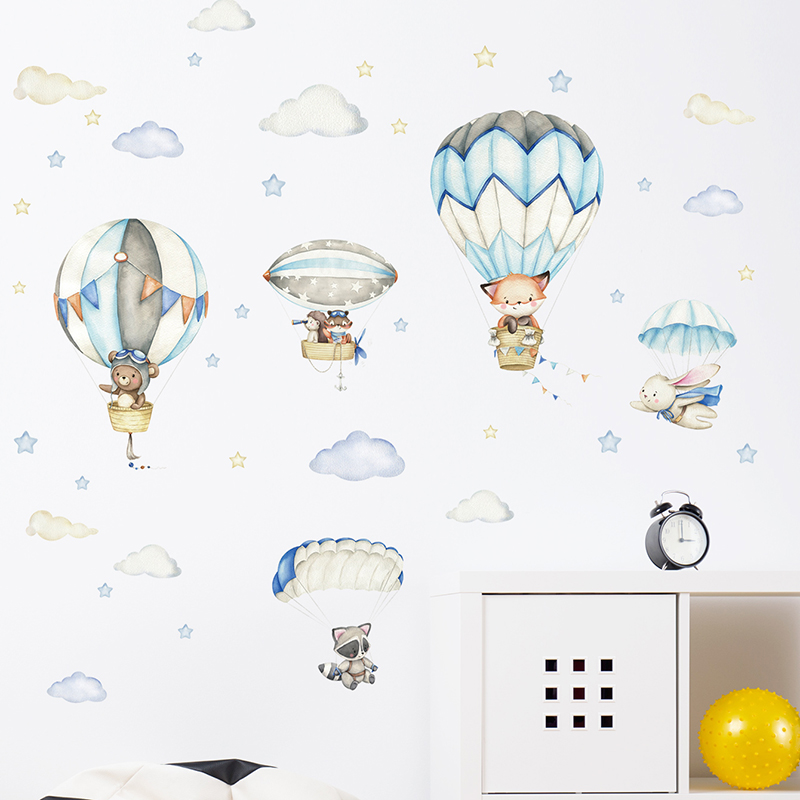 Cartoon Cute Animals Hot Air B - Baby Nursery Wall Stickers recensione e prezzo