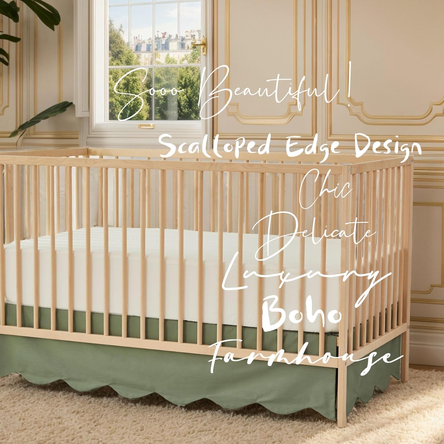 Scallop Edge Cotton Crib Skirt - Baby Nursery Green recensione e prezzo