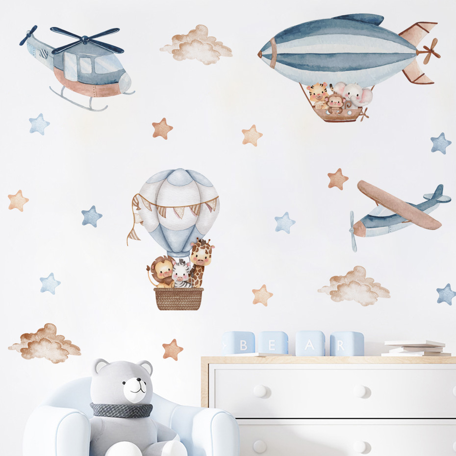 Watercolor Animals Hot Air Bal - Baby Nursery Wall Stickers recensione e prezzo