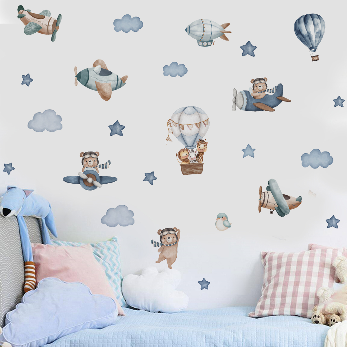 Watercolor Animals Hot Air Bal - Baby Nursery Wall Stickers recensione e prezzo
