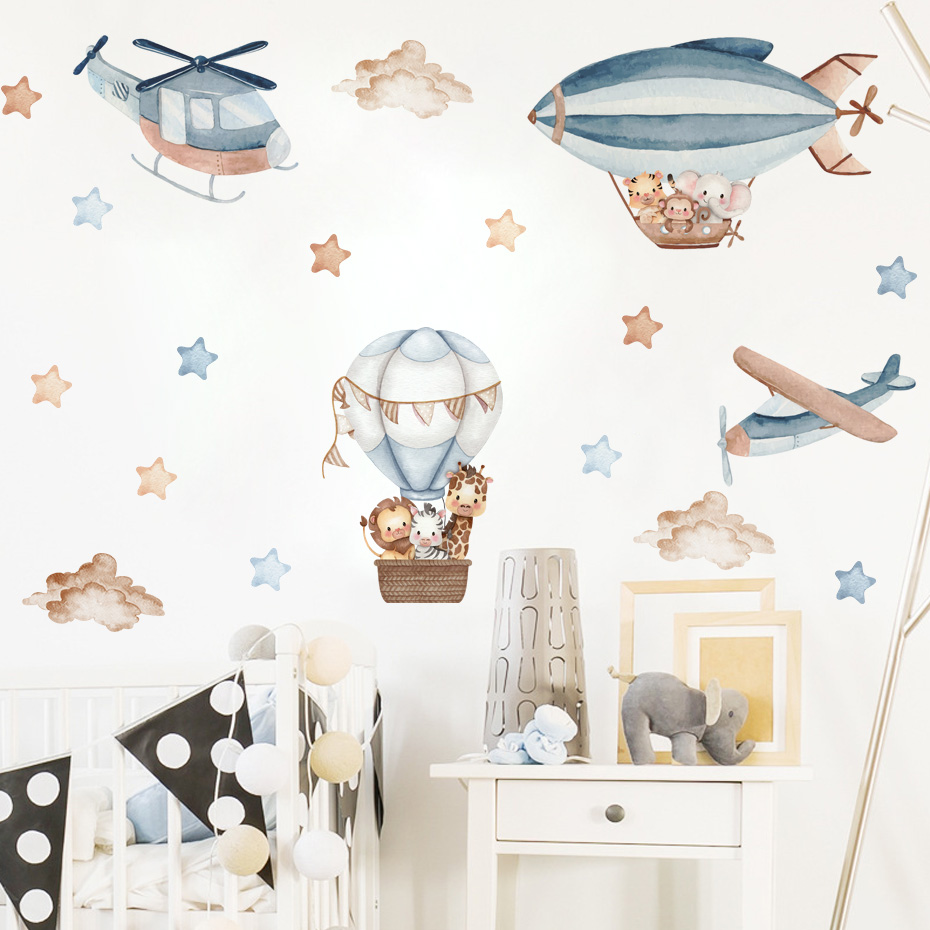 Watercolor Animals Hot Air Bal - Baby Nursery Wall Stickers recensione e prezzo