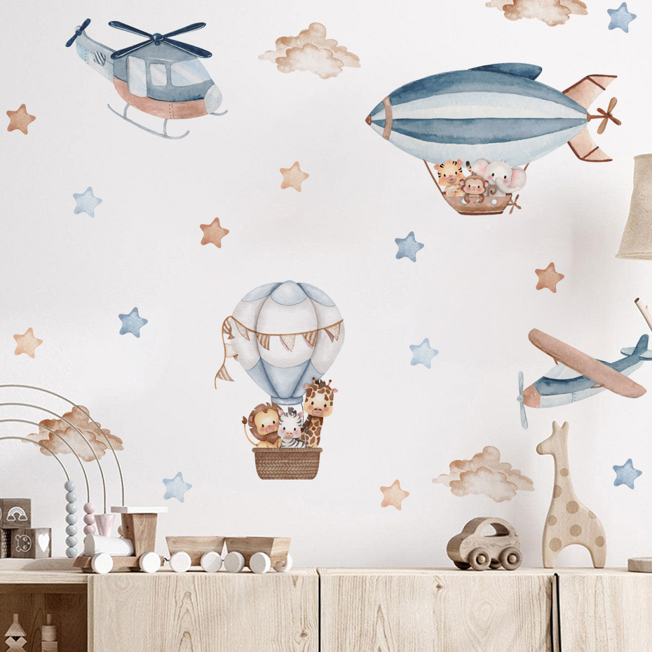 Watercolor Animals Hot Air Bal - Baby Nursery Wall Stickers recensione e prezzo