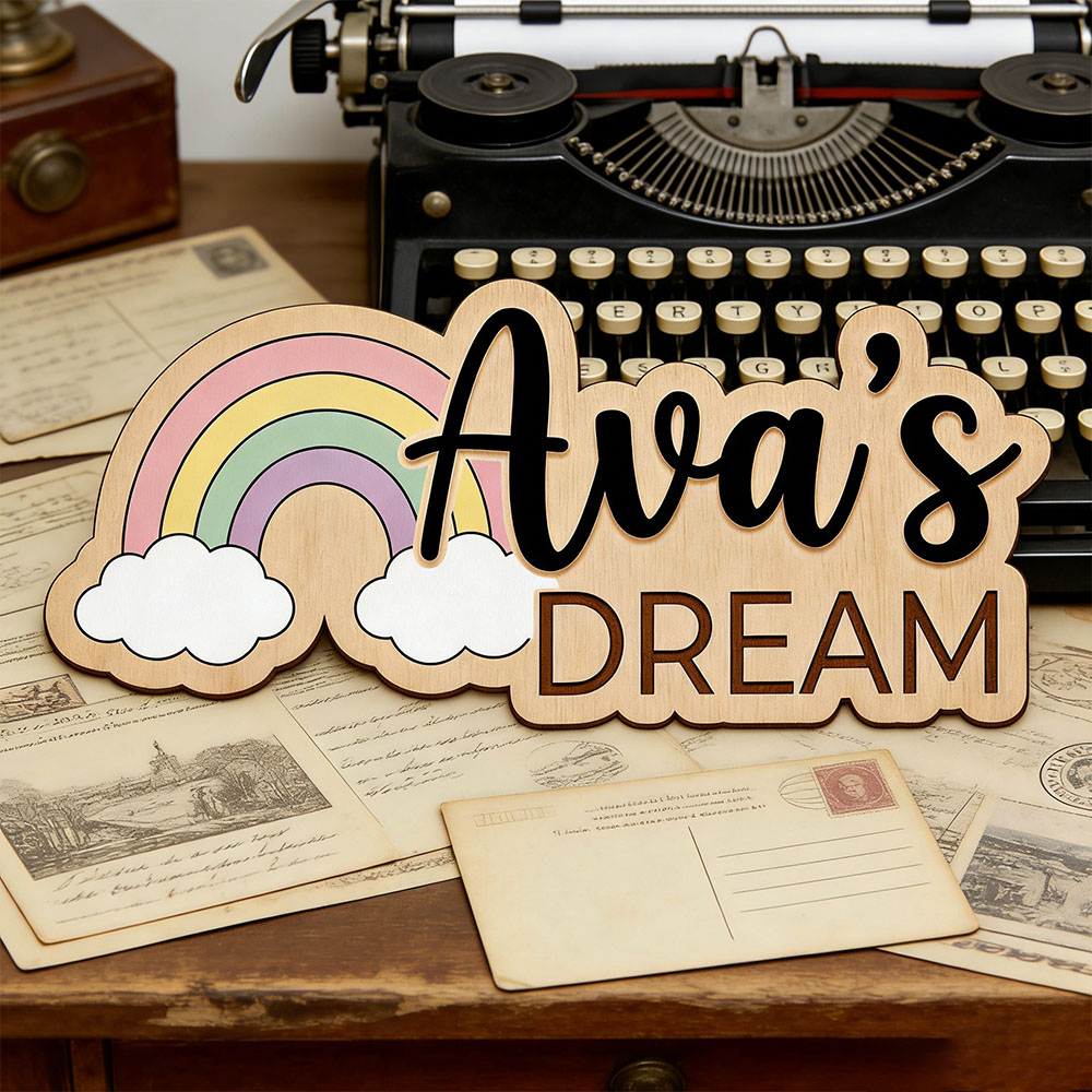 Custom Name Dreamy Rainbow Woo - Baby Nursery Name Wall Art recensione e prezzo