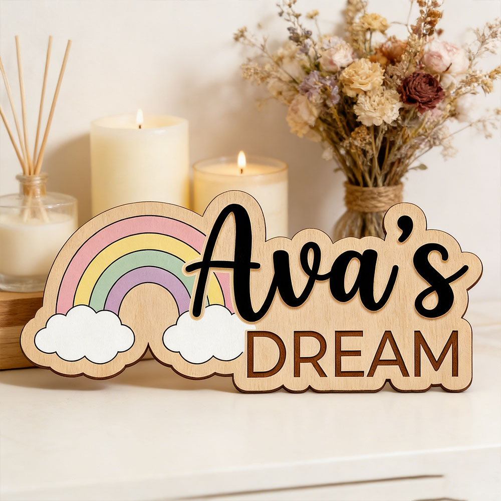Custom Name Dreamy Rainbow Woo - Baby Nursery Name Wall Art recensione e prezzo