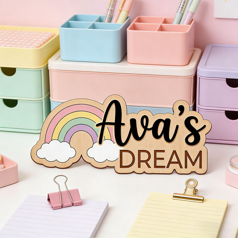 Custom Name Dreamy Rainbow Woo - Baby Nursery Name Wall Art recensione e prezzo