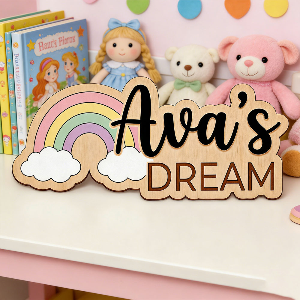 Custom Name Dreamy Rainbow Woo - Baby Nursery Name Wall Art recensione e prezzo