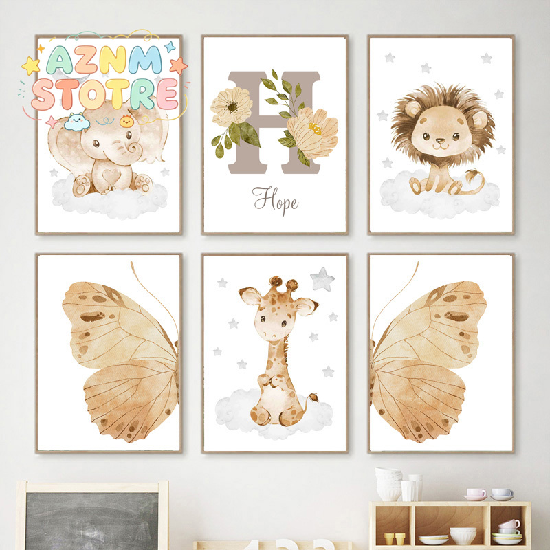 Elephant Giraffe Lion Custom B - Baby Nursery Name Wall Art recensione e prezzo