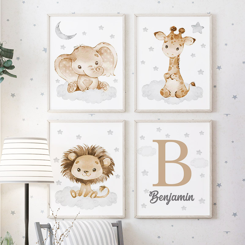 Elephant Giraffe Lion Custom B - Baby Nursery Name Wall Art recensione e prezzo