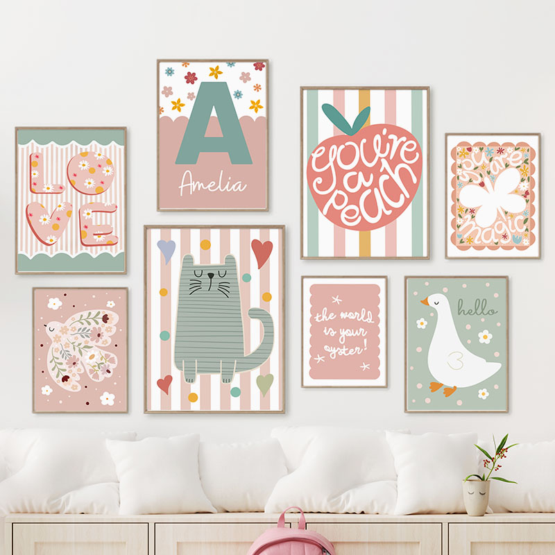 Cartoon Cat Duck Bird Apple Cu - Baby Nursery Name Wall Art recensione e prezzo