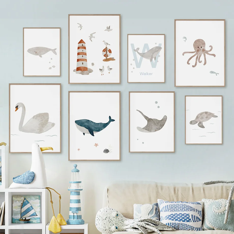 Custom Name Whale Octopus Turt - Baby Nursery Name Wall Art recensione e prezzo