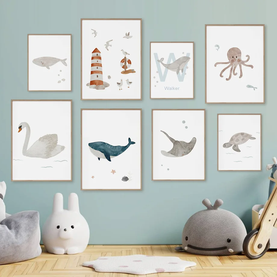 Custom Name Whale Octopus Turt - Baby Nursery Name Wall Art recensione e prezzo