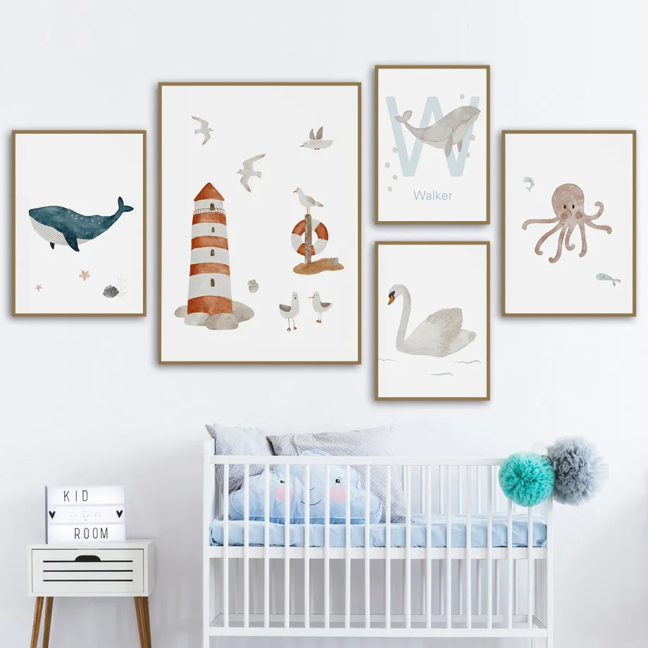 Custom Name Whale Octopus Turt - Baby Nursery Name Wall Art recensione e prezzo