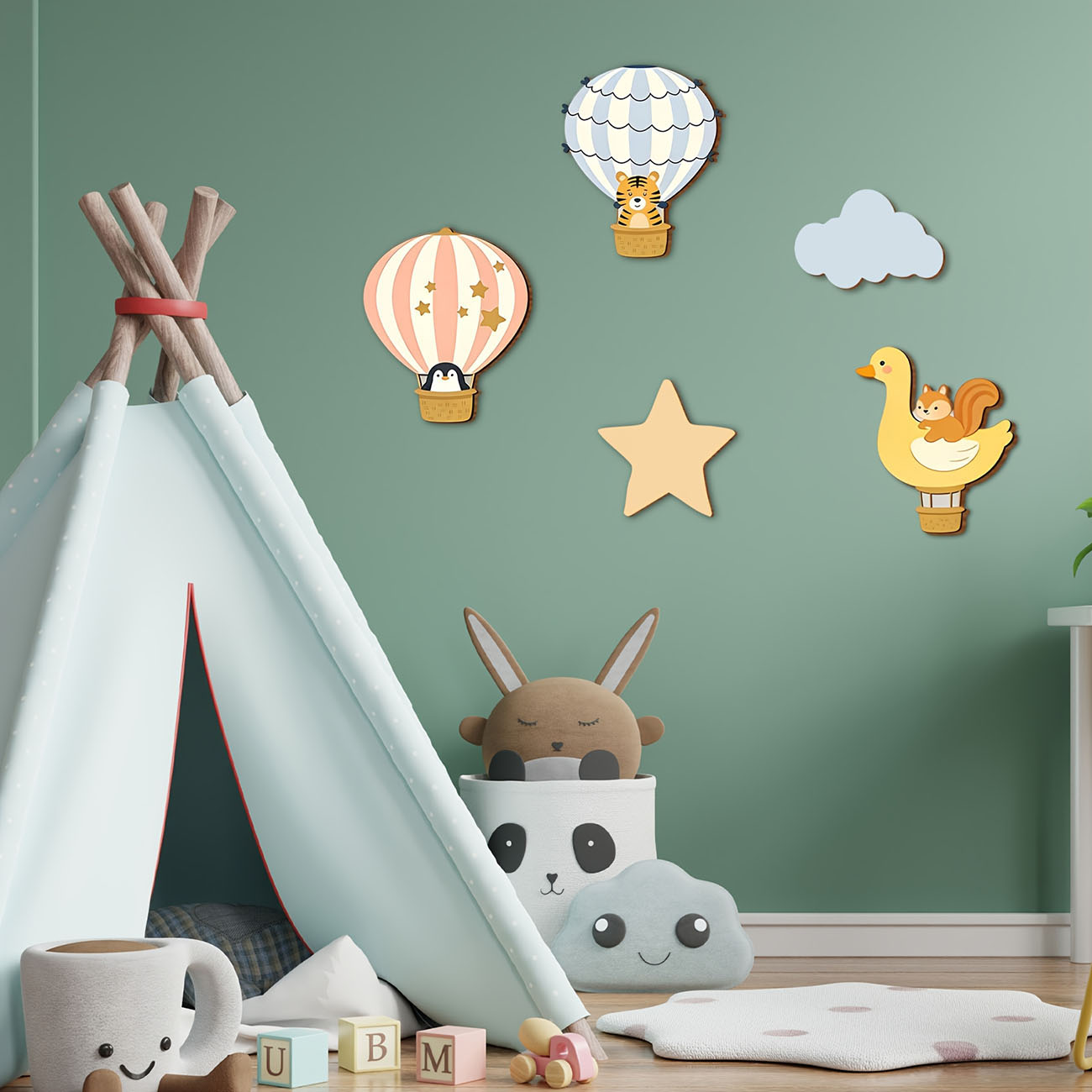 5Pcs Animal Hot Air Balloon Wo - Baby Nursery Wall Stickers recensione e prezzo